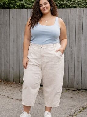 NWT Ava & Viv Womens Size 20R High Rise Barrel Leg Pants Cream Off White Trouser